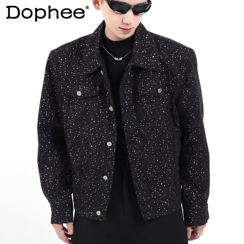 Mens 2025 Autumn Highend n Chic Coats Fashion Versatile Loose Lapel Jacket Trend Starry Sky Diamond Denim Jackets 251129