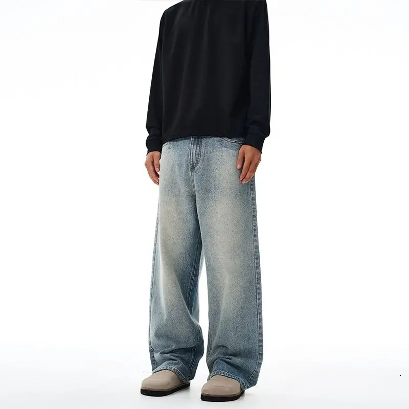 Jeans à jambes droites délavés pour hommes, grande taille, à la mode, rétro, polyvalent, ample et usé, pantalons décontractés, printemps et autom