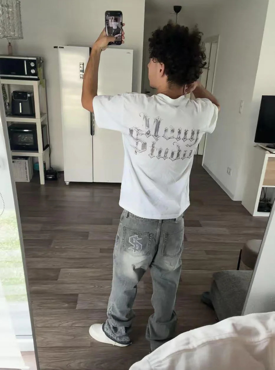 Y2K Baggy Light Colored Mid Jeans Rétro Dollar Fil Brodé Pantalon à Jambes Larges Gothique Tendance Hip Hop Hommes Femmes Streetwear Jeans 251205