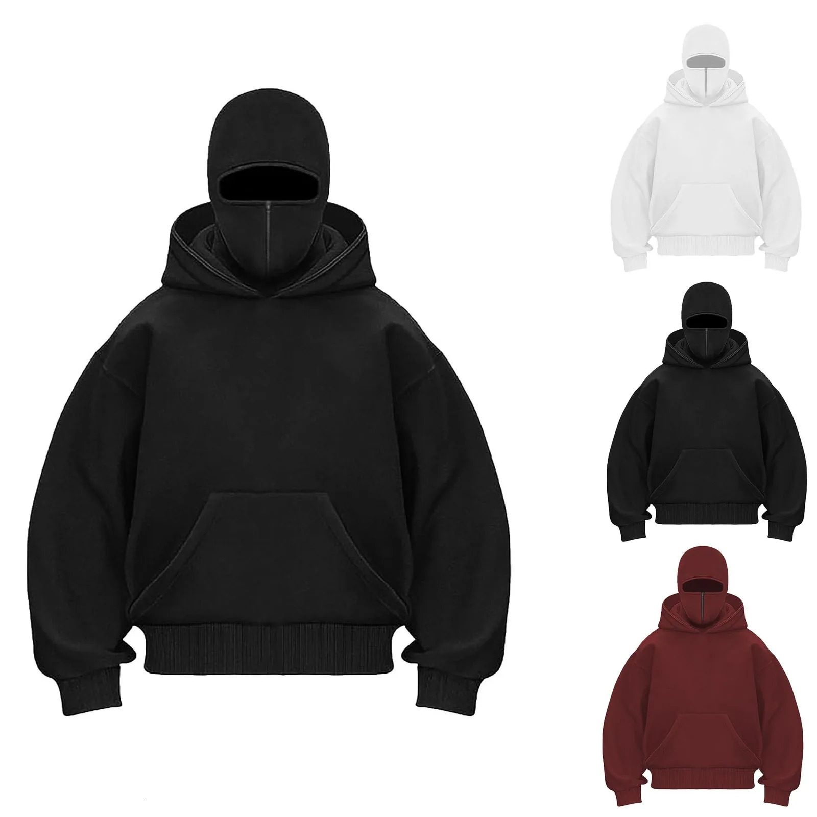 Mens Balaclava Hoodies Half Zip Up Pullover Double Hooded Fleece Sweatshirt Unisex Fall Winter Outfits For Men Women 251201