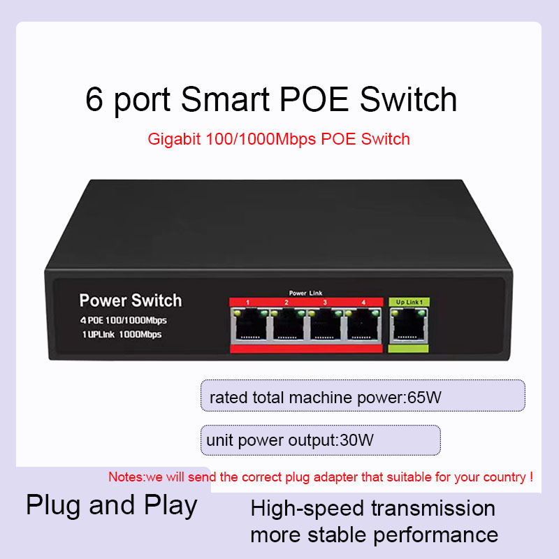POE 6 ports Switch 4 ports 1000Mbps POE Switch RJ45 Fast LAN Network Smart Switch 2 ports Uplink Ethernet Switch for Wifi Router 10/100/1000Mbps-image-1087558932