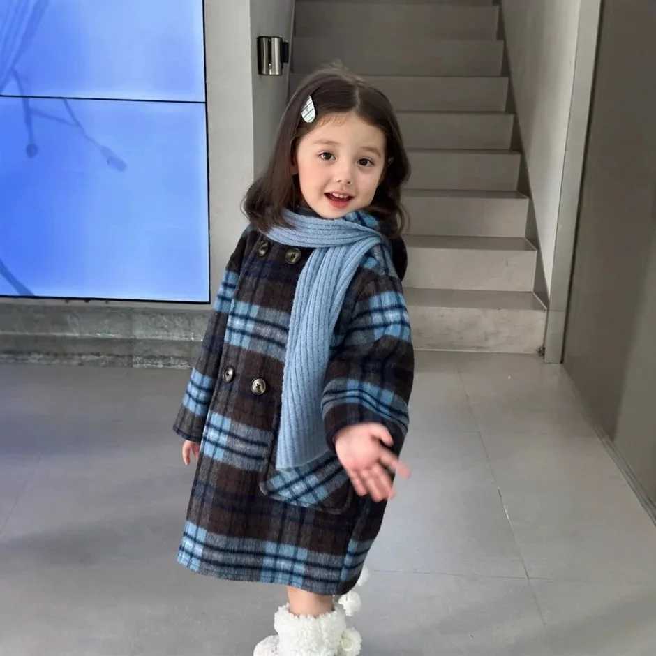 Childrens Coats Plaid Printed Woolen Padded Hooded Coat Kids Jackets for Girls Winter Clothes Kids Jacket Y251206