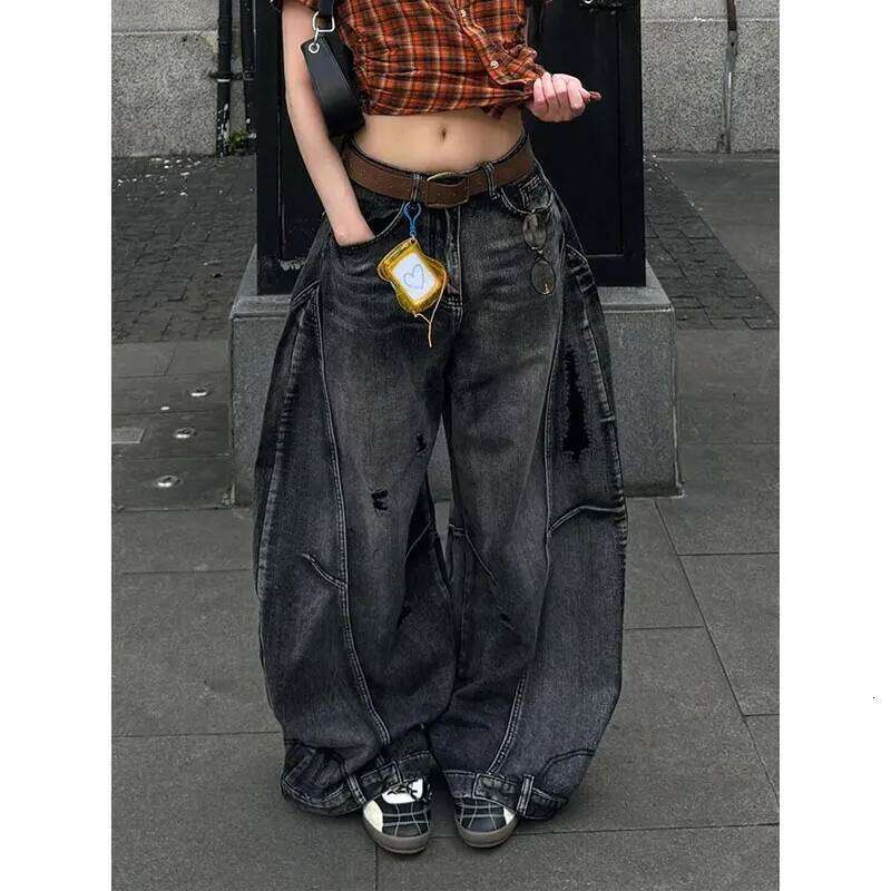 Jean Cargo noir pour femmes, Vintage, taille haute, droit, décontracté, ample, grande taille, jambes larges, pantalon Baggy en Denim, Y K, luxe,