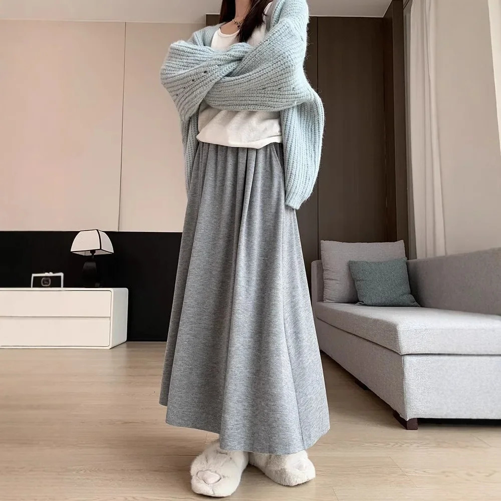 Robe longue trapèze grise taille haute pour femme, jupe amincissante, Style automne/hiver, à la mode, décontractée, tenue de tous les jours, 2024