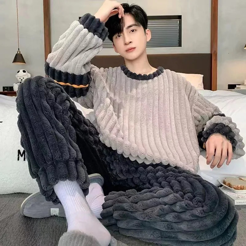 Sleepwear Pajamas for Men Winter Warm Nightwear Sleepwear for Sleeping Couple Big Size Pajamas Man Set Autumn Home Wear Suits 251205