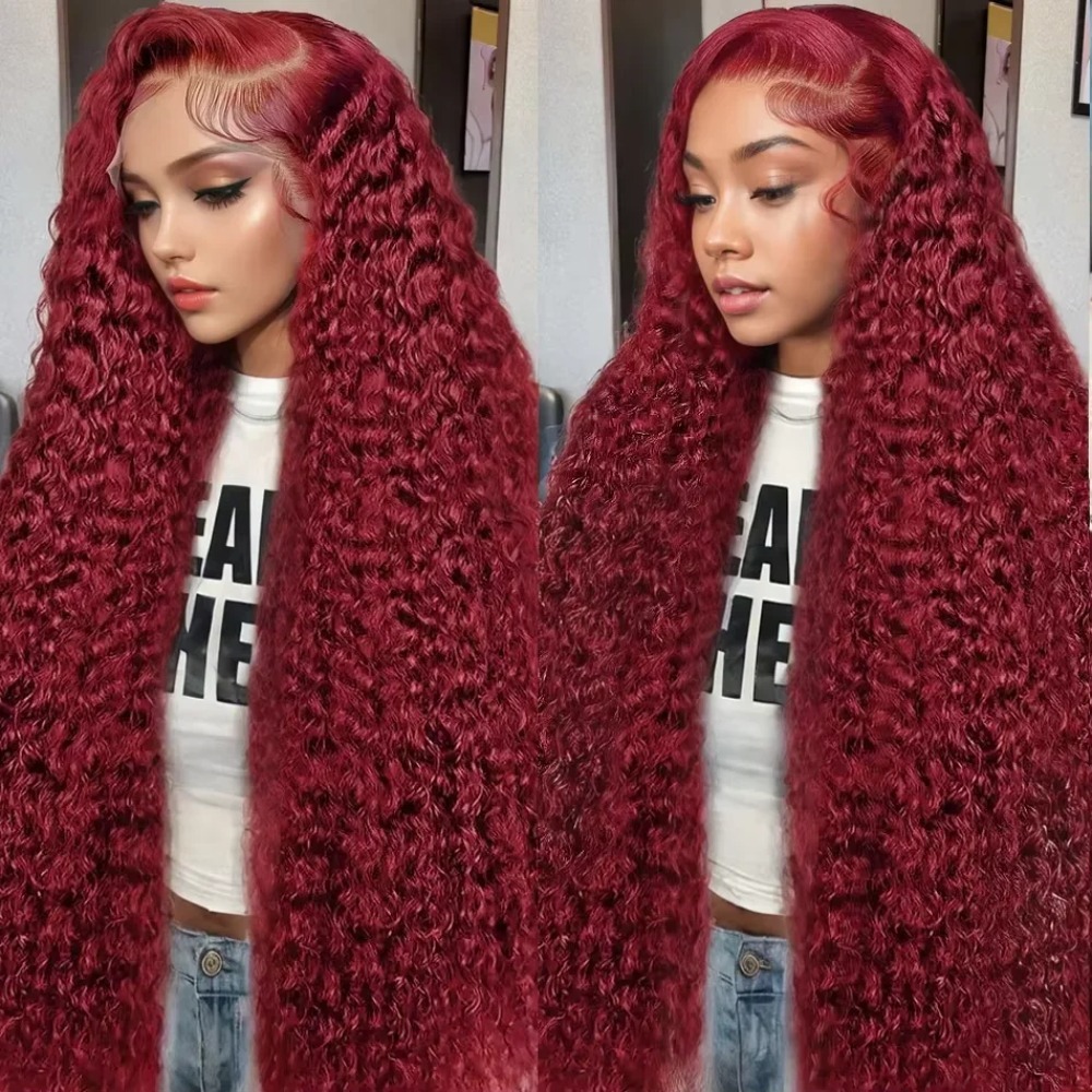 Perruque de cheveux humains avant en dentelle transparente HD 13x6 bordeaux 360 Full Lace ColoredCurly perruques 200 densité 13x4 perruque de che
