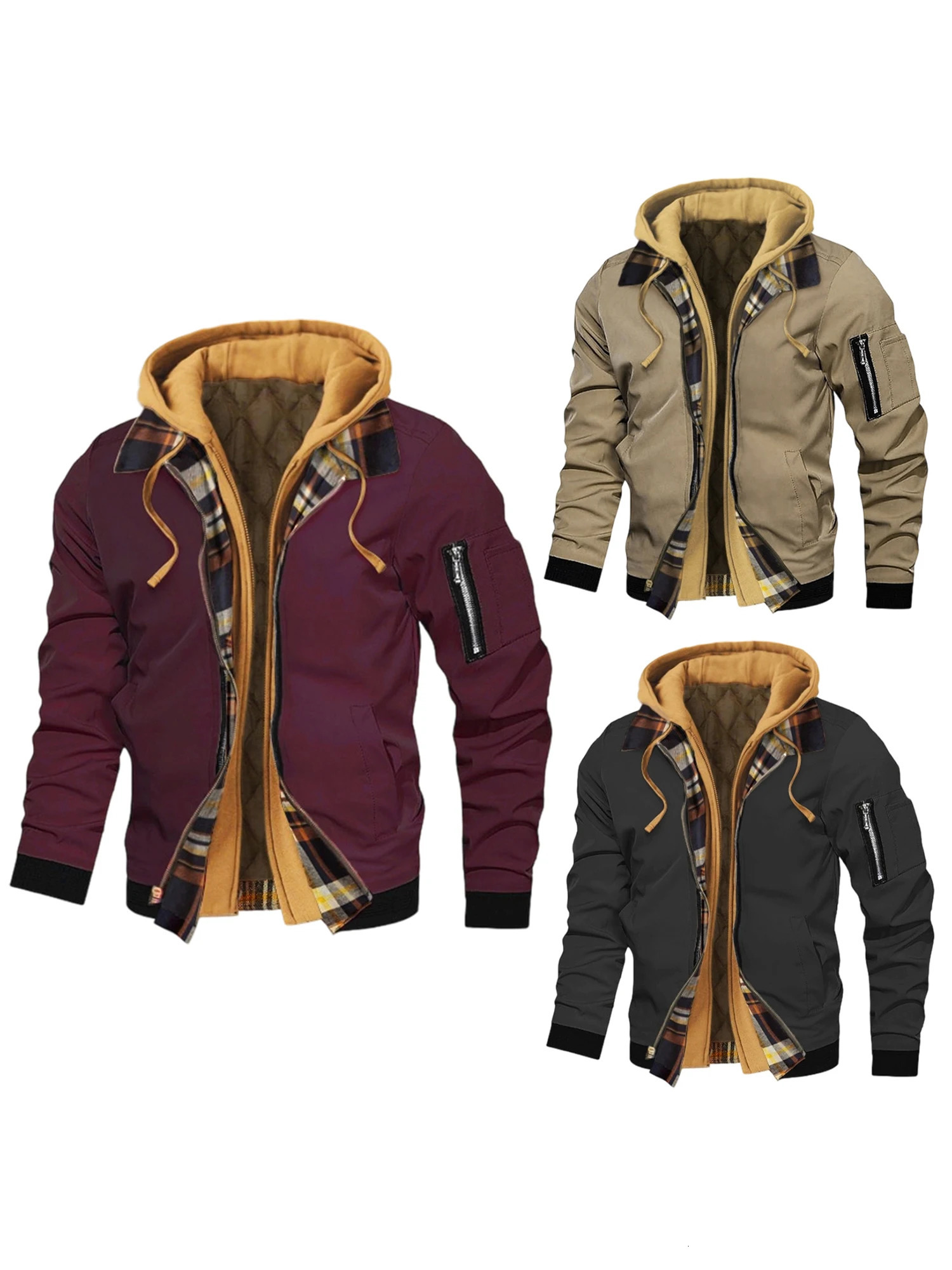 Men s Winter Hooded Jacket Casual Two Piece n Zip Up Long Sleeve Warm Coats with Faux Fur Lining and Pockets 251103