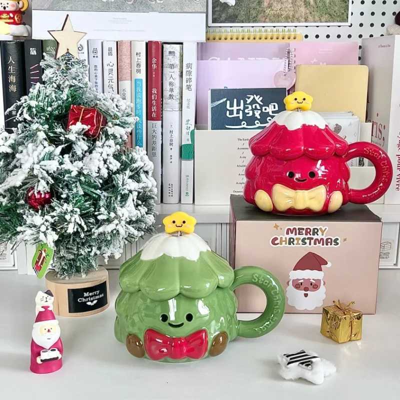 Christmas Tree Ceramic Mugs with LIDS Office Coffee Mugs Cartoon Tabletop Decoration Breakfast Milk Mugs M251206-image-1087463084