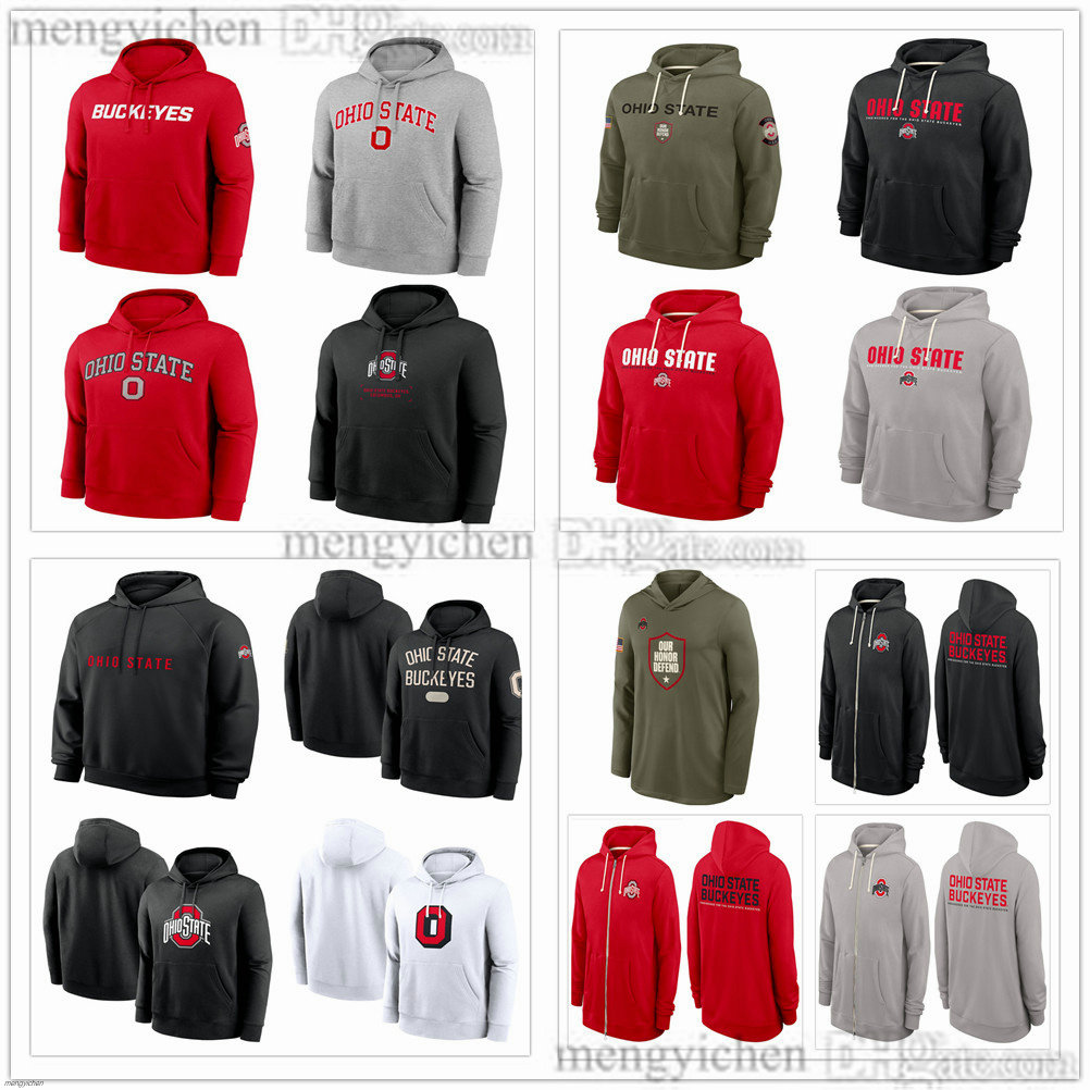 Hommes 2025 Buckeyes College Football Pull à capuche T-shirts à manches longues Sweats à capuche Sweats à capuche de sport Chemises Rouge Blanc N