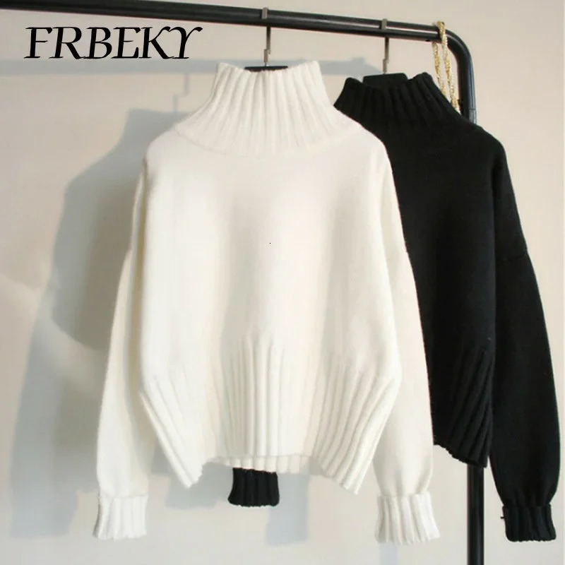 Womens Sweater Lazy Wind High Neck Pullover Sweater Solid Color Knitted Bottoming Shirt Oversized Sweater Korean Fashion 251205