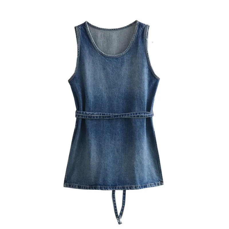 Winter Of The Season Womens Street Fashion Denim Top with Belt Arrival Polyester round Neck Pullover High Waist 251129