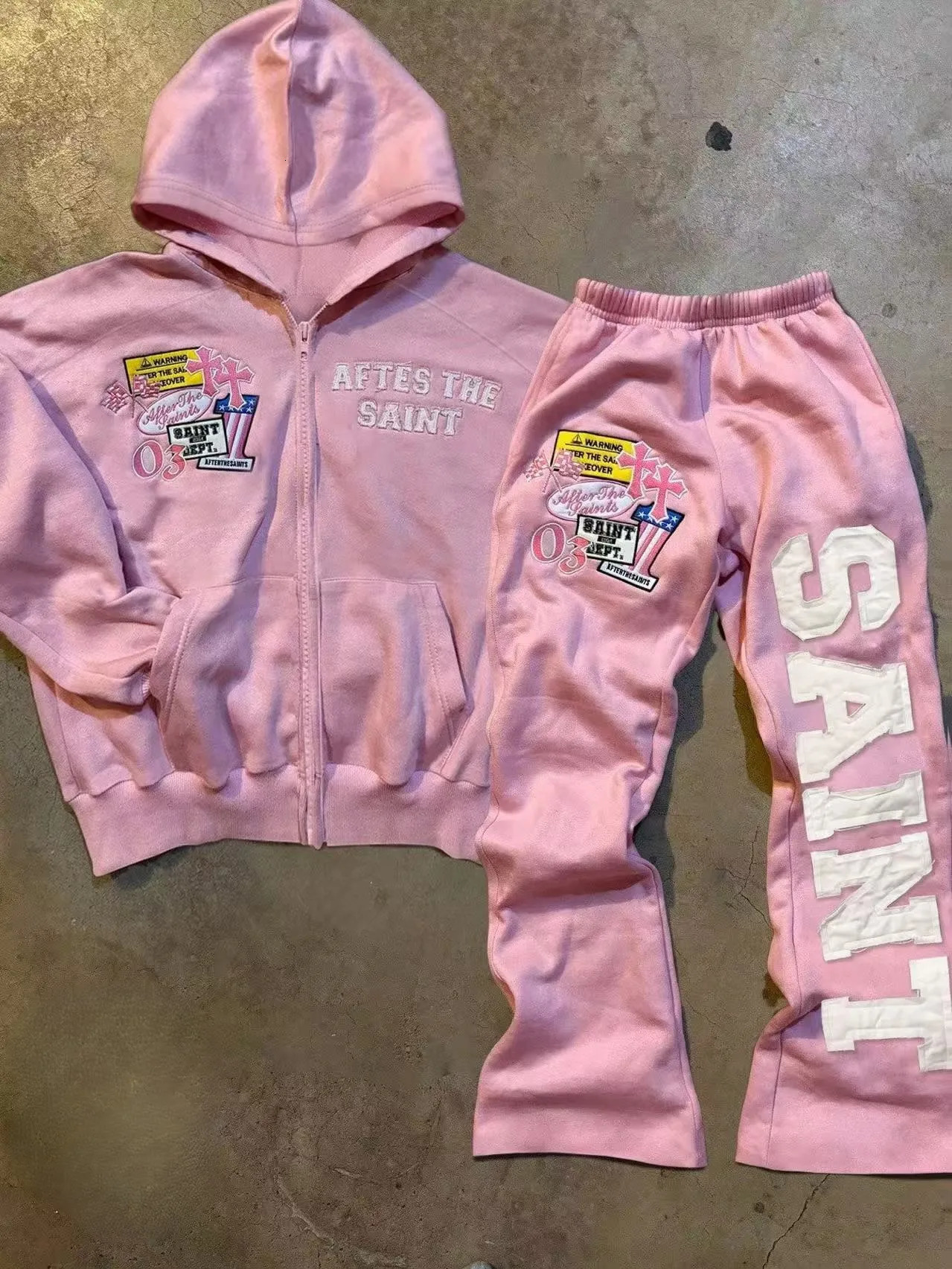 American Vintage Pink Hooded Zip-Up Sweatshirt Set Side Letter Print Streetwear Hip-Hop Fashion Casual Set Womens Streetwear 251203