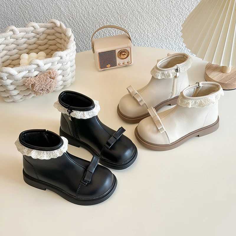 Girls Boots 2025 Autumn/Winter New Lace Warm Kids Boots Korean Edition Fashion Plush Childrens Shoes Plus Size 23-35T251206