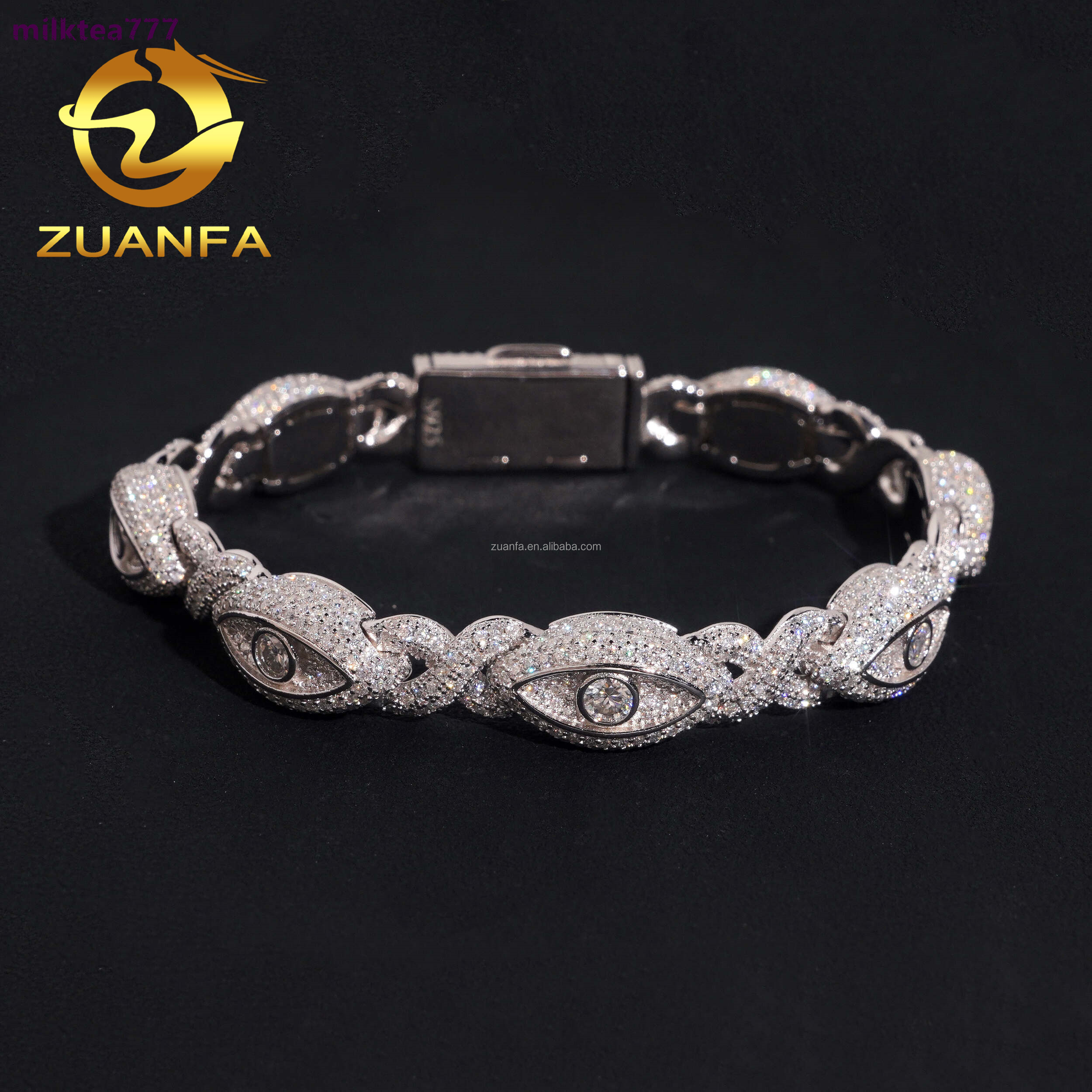 10mm Rapper Jewelry Pass Diamond Tester Iced Out Hip Hop S925 Moissanite Diamond Man Jewelry Evil Eyes Infinity Cuban Bracelet