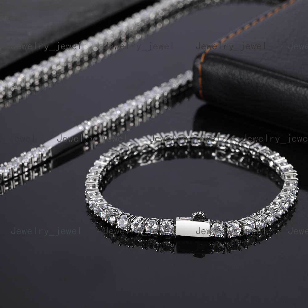 Manufacturer Custom Jewelry Moissanite Cubic Cluster Tennis Necklace Iced Out 925 Silver Tennis Chain Bracelet