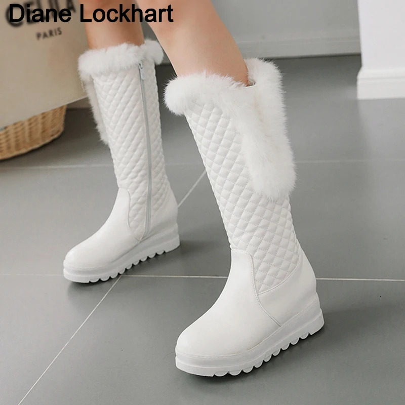 Bottes hautes en fourrure chaude d'hiver pour femmes, bottes de neige à plateforme, talons hauts, chaussures rembourrées, bottes hautes, livraiso