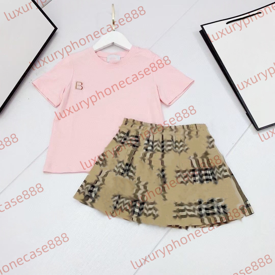 Vêtements de marque pour enfants Ensembles de vêtements Jupe à carreaux imprimée lettre B Ensemble de t-shirt de créateur pour filles Ensembles d