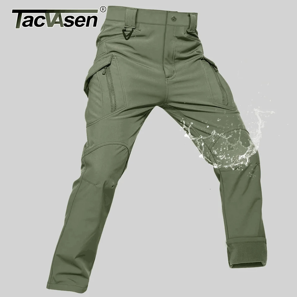 TACVASEN IX9 Winter Softshell Thermal Hiking Pants Work Pants Mens Fleece Cargo Pants Waterproof Warm Outdoor Male Trousers 251203