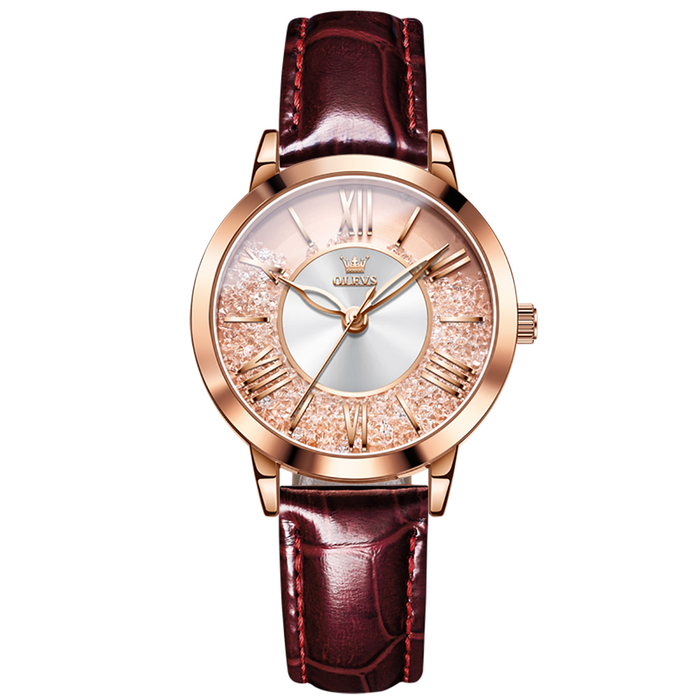 OLEVS vente chaude montre à quartz cadeau de Saint Valentin montre pour femme chiffre romain lumière luxe, élégant et à la mode cadran de sable f