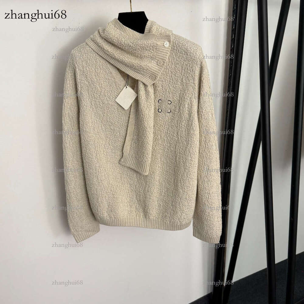 High-Quality Autumn Women's Sweater Designer Style Matching Scarf V-Neck Premium Fabric Solid Color Design Brand Letter Print Logo Suitable for