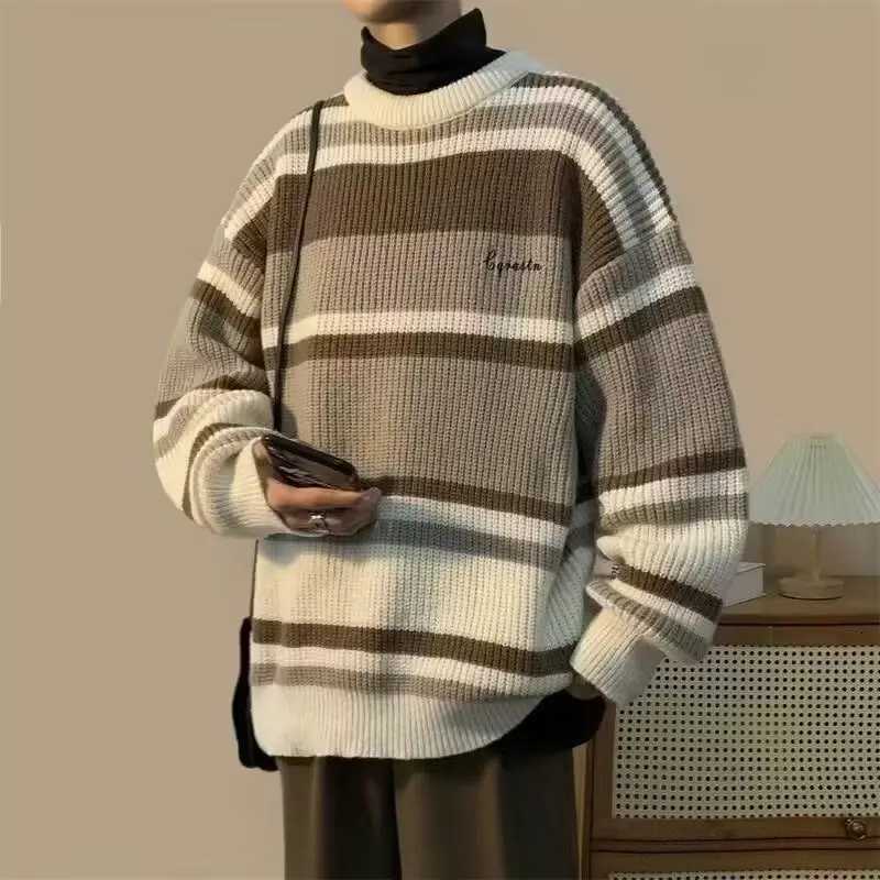 Veste pull ample pour homme, rétro, rayé, contrasté, épais, marque tendance, M251206