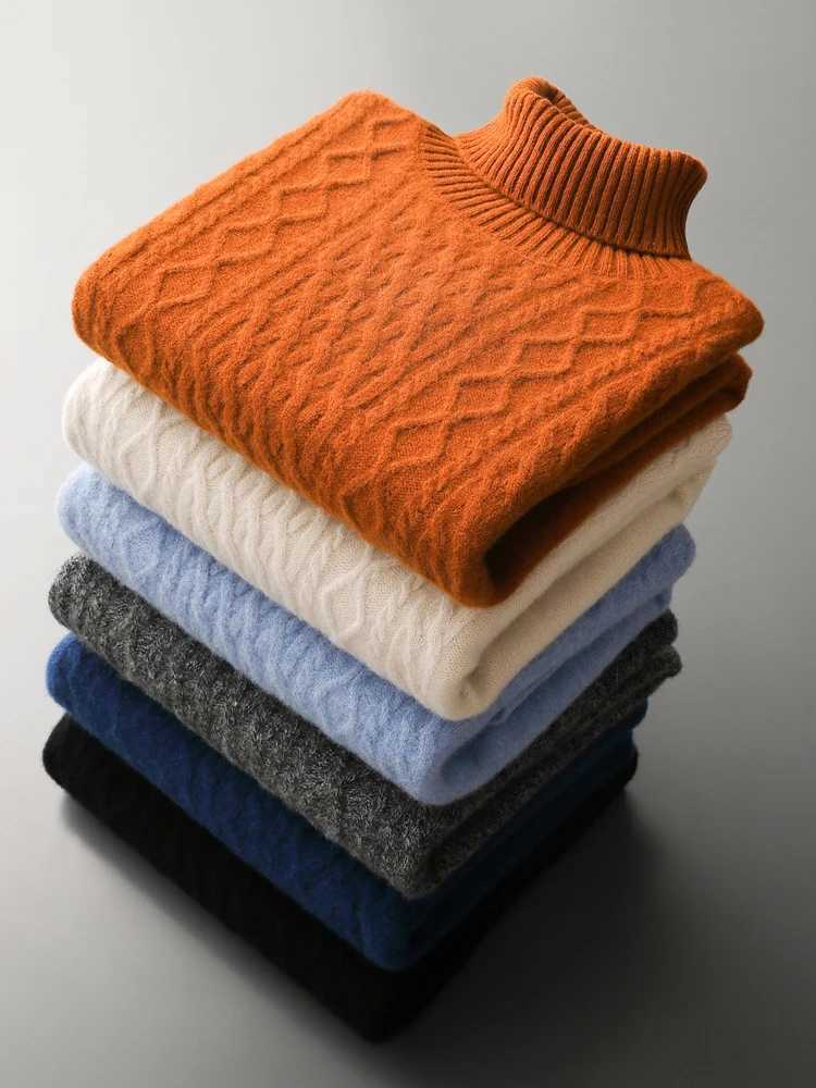ADDONEE Men Turtleneck Wool Sweater Autumn Winter Thick Pullover Smart Casual 100 Merino Wool Knitwear Long Sleeve Tops M251206