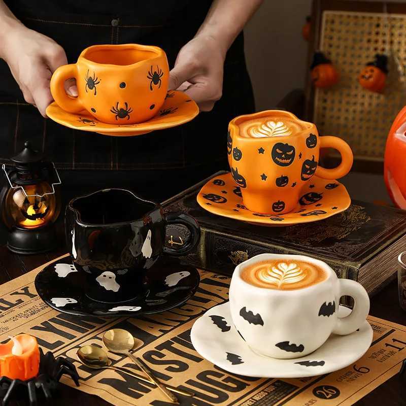 Creative Halloween Ceramic Mug Disc Set Household Kitchen Coffee Cup Plates Pumpkin Bat Milk Oat Breakfast Cup Set Festival Gift M251206-image-1087462909