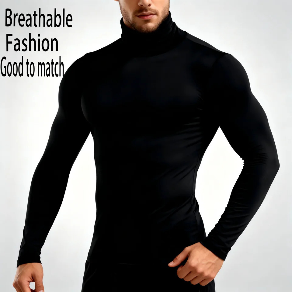 Thermal Underwear Tops Men Winter Clothes Thermal Shirt Autumn Mens Winter Tights High Neck Thin Slim Fit Long Sleeve T-shirt 251202
