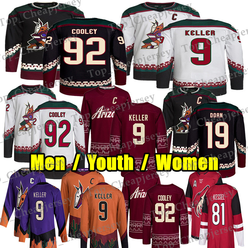 Maillot de hockey # 92 Logan Cooley Arizona # 9 Clayton Keller Mikhail Sergachev Karel Vejmelka Guenther JJ Peterka Nick Schmaltz McBain Liam O'B