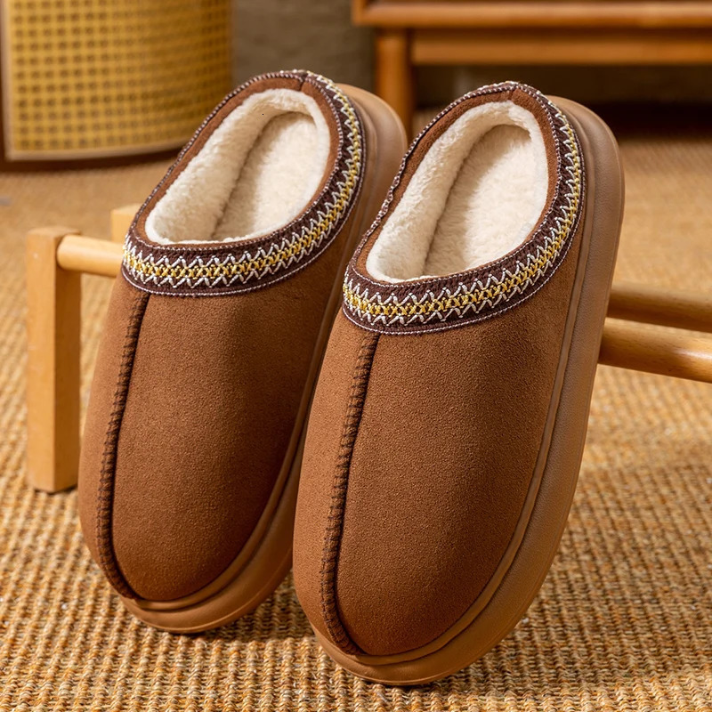 Pantoufles doublées de polaire pour hommes, chaussures de maison chaudes d'hiver avec semelle épaisse en EVA pour une utilisation intérieure/exté