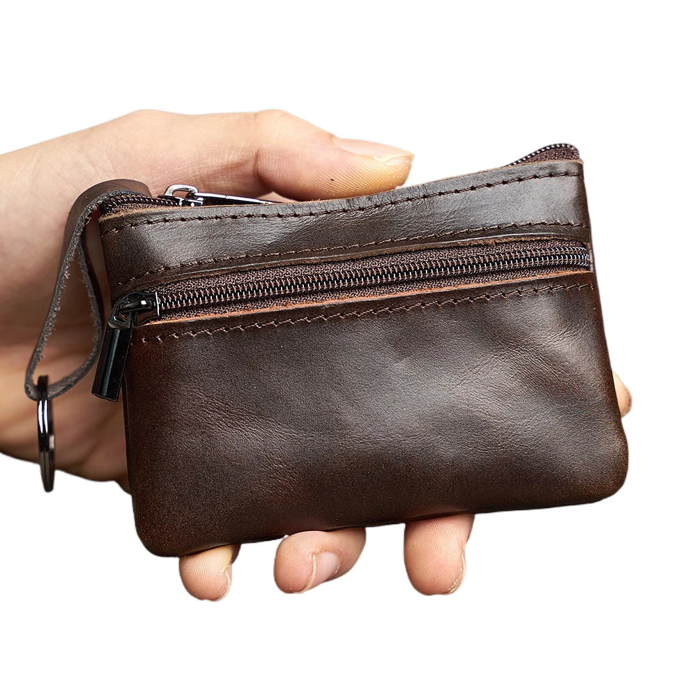 Mini porte-monnaie en cuir unisexe, Simple, Portable, première couche de peau de vache, rétro, fait à la main, petit portefeuille avec fermeture