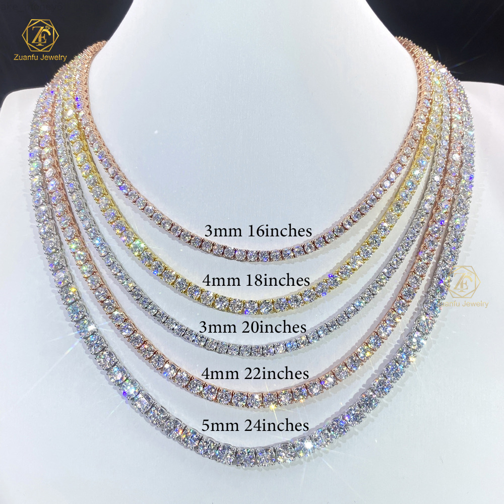 Wholesale Price Hip Hop Moissanite Necklace Bracelet 3MM 4MM 5MM 925 Sterling Silver VVS Diamond Moissanite Tennis Chain 2MM