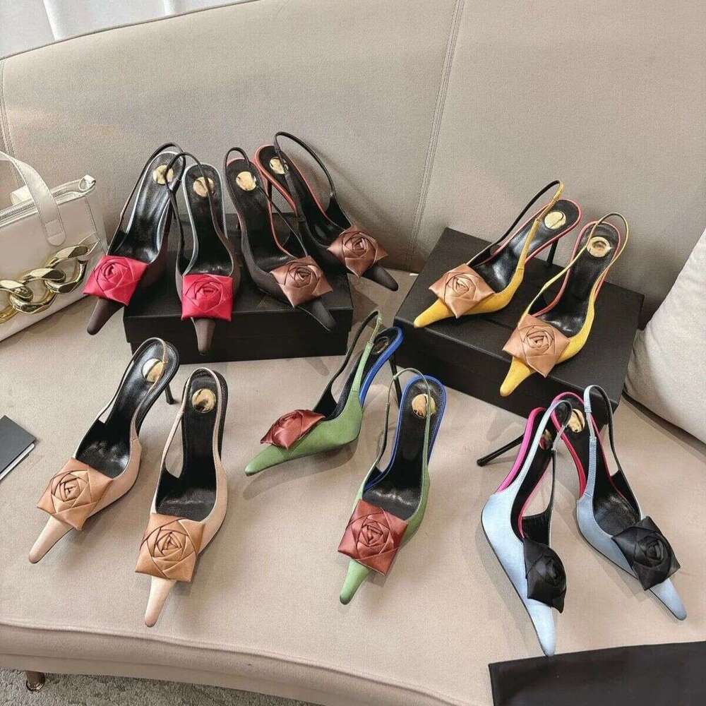 Top Qualité Designer Chaussure Femme Rose Décor Sandales Dos Nu Slingbacks Pointus Talons Aiguilles De Luxe Mode Robe Sexy Robe De Soirée De Mari