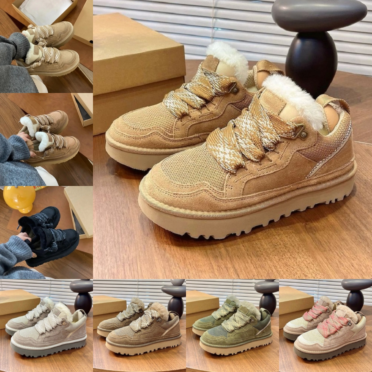 Snow Boots Lowmels Suede Ankle Casual Shoes Short Designer Bottes Fashion Chestnut Black Sand Moss Green Hickory Sheepskin Pink Man Woman Platform S