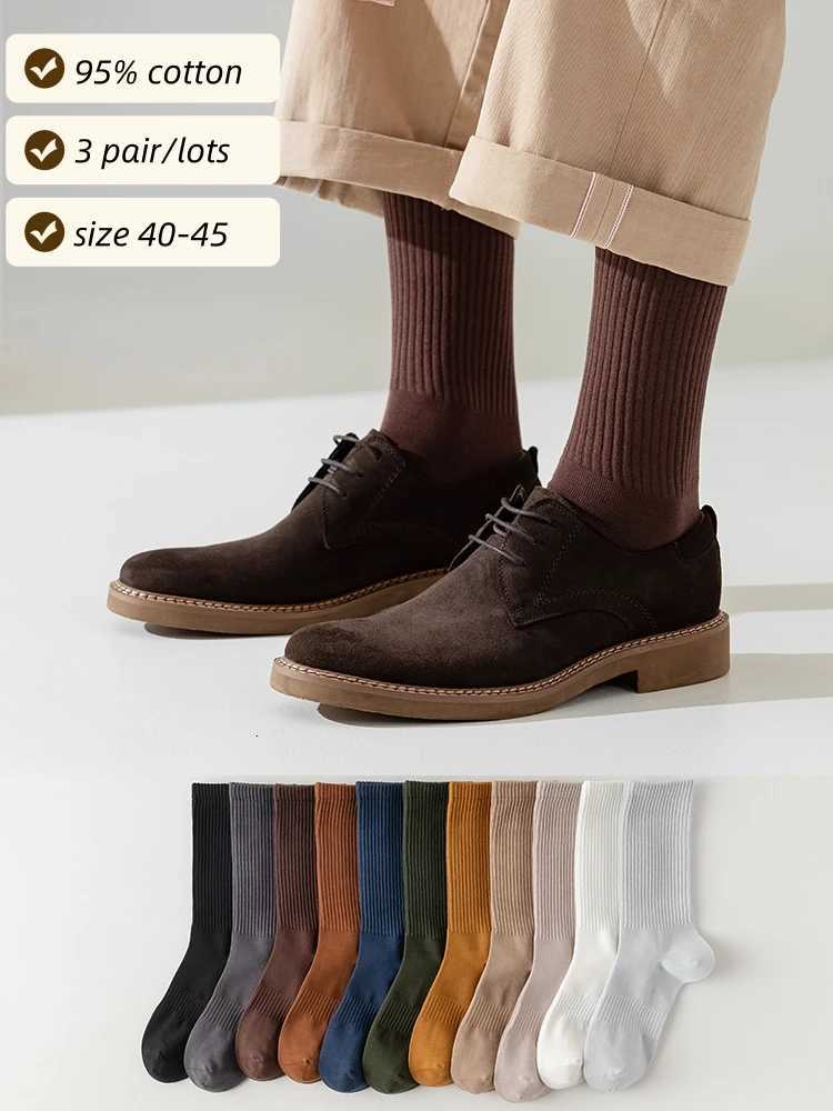 Mens High Quality Business Pure Cotton Socks Solid Color Fashion Casual Long Socks Harajuku Retro Wear-resistant Sports SocksT251206
