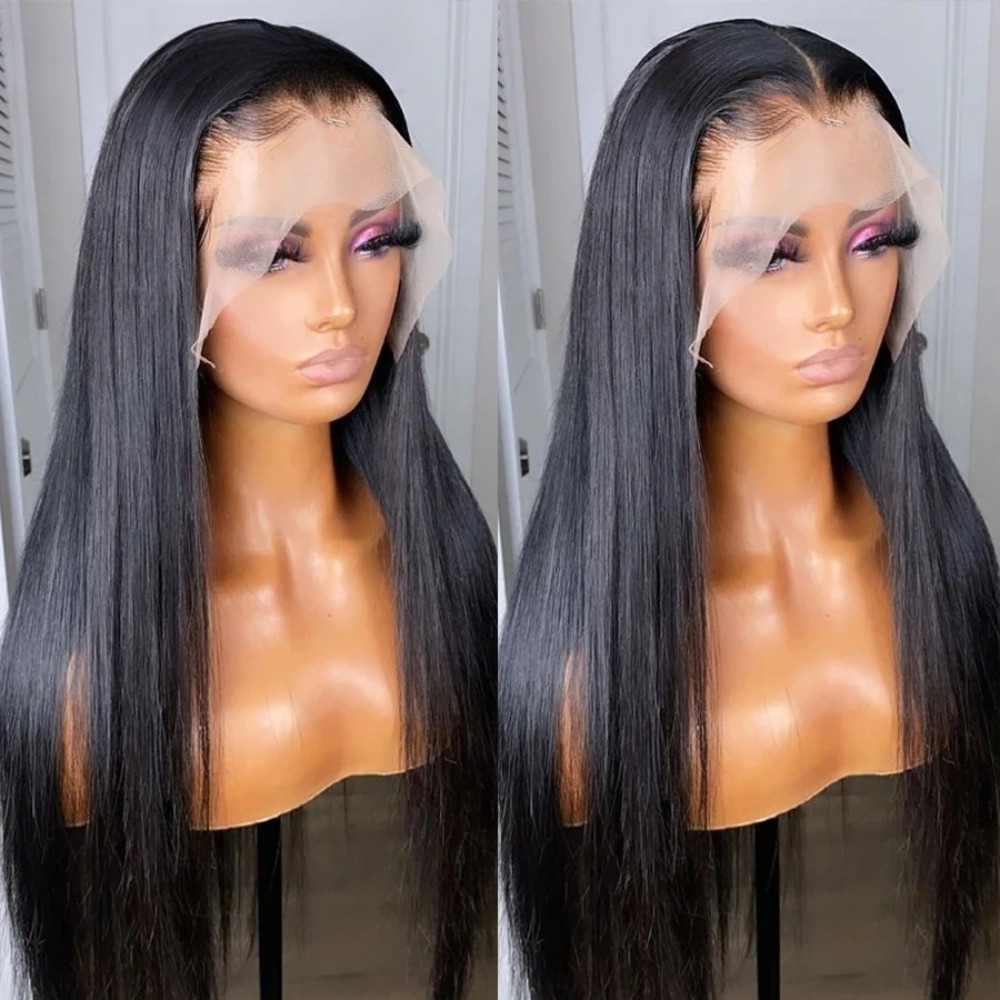 Perruque de cheveux humains naturels lisses noirs 360 Full HD perruque frontale en dentelle transparente 13X4 perruques de cheveux humains pré-pl