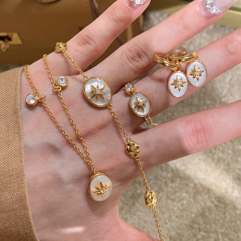 Style français léger luxe rétro nacre collier Bracelet bague boucles d'oreilles gland incrusté de diamants sensation exquise ensemble personnalis