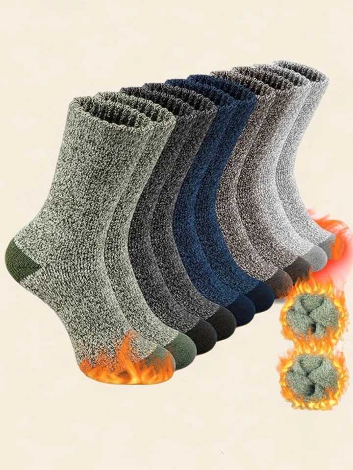 5 Pairs Merino Wool Socks For Men Super Thick Hiking Socks Thermal Socks For Cold Weather Mens Tie Line Durable Looped SocksT251206