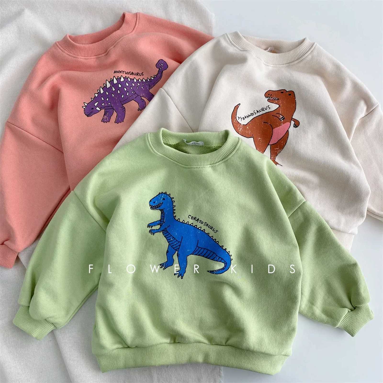 Spring Autumn Long Sleeve Sweatshirt 2-7Y Kids Cute Pullover 2025 New Children Boys Cotton Shirt Top Dinosaur Casual TopXJ251206