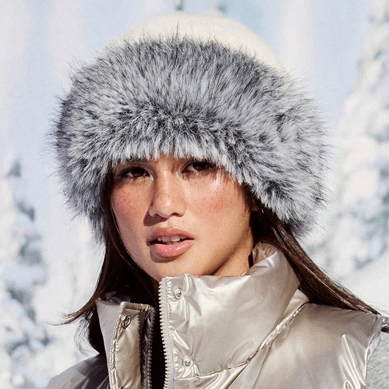 1pc Womens Fuzzy TwoTone Bucket Hat Winter Fluffy Warmer HatFashionable ComfortSuitable for Fashionable Street Wear 251203
