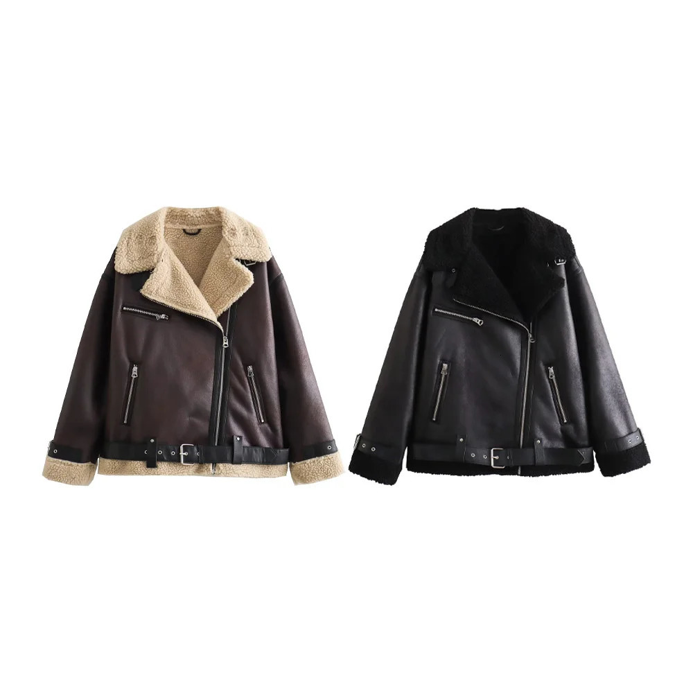 Autumn Womens European and American Style Loose Fashion with Belt Double sided Collar Jacket Coat 251203
