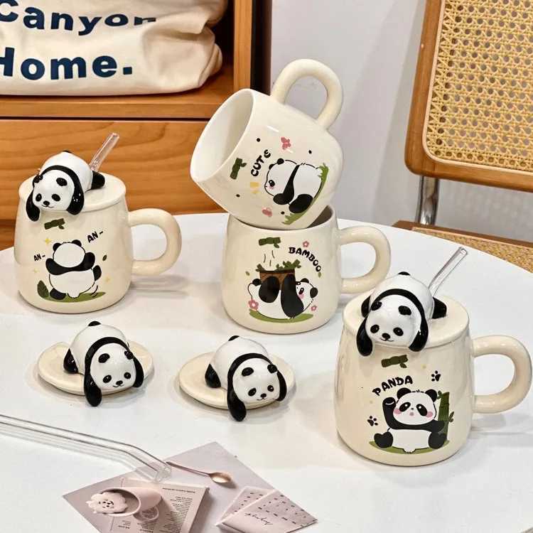 420ml Cute cartoon panda Mug Ceramic Hand-painted Pattern Mug with Lid Spoon Coffee mugs Milk Tea Mugs Breakfast Cup Gift Cup M251206-image-1087463038