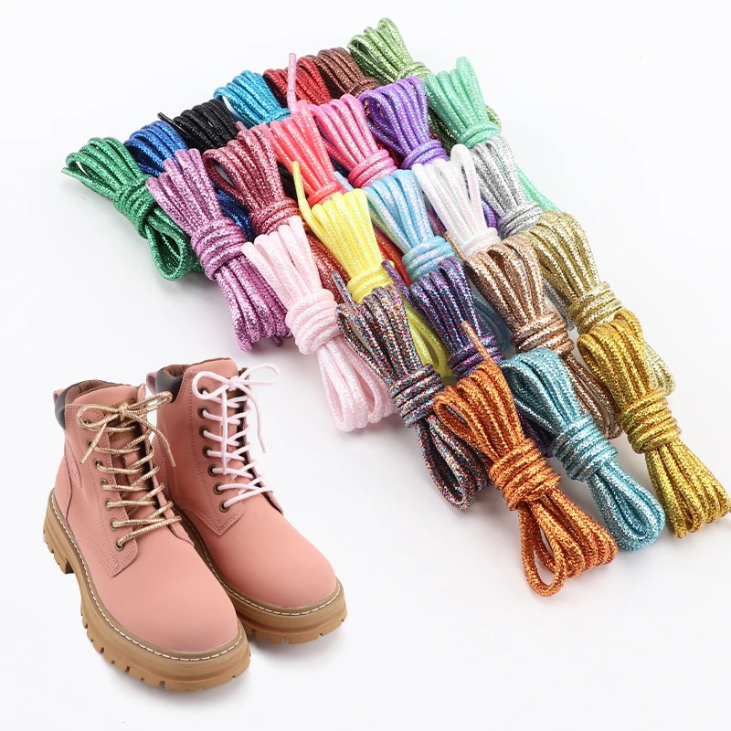Lacets brillants ronds chaussures en soie or argent dentelle lacets de chaussures à paillettes métalliques sport décontracté coloré arc-en-ciel d