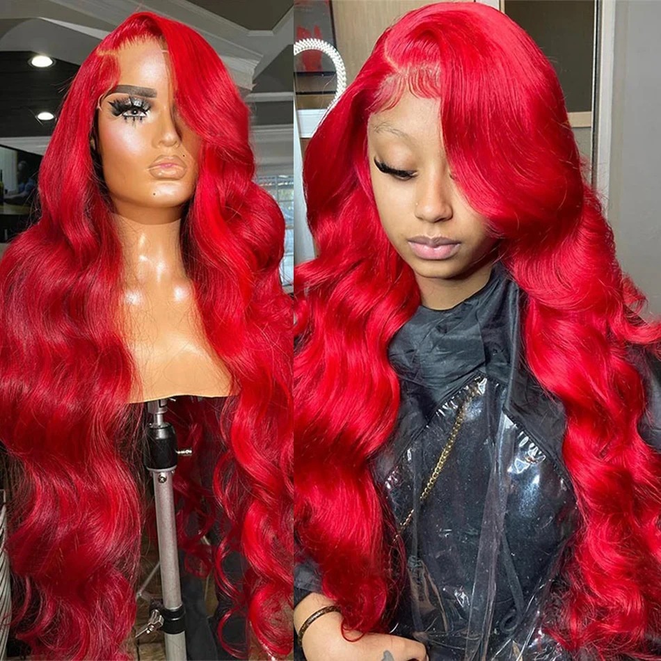 Perruques de cheveux humains de vague de corps rouge chaud 200 densité brésilienne colorée 40 pouces 13x4 13x6 HD perruques frontales en dentelle