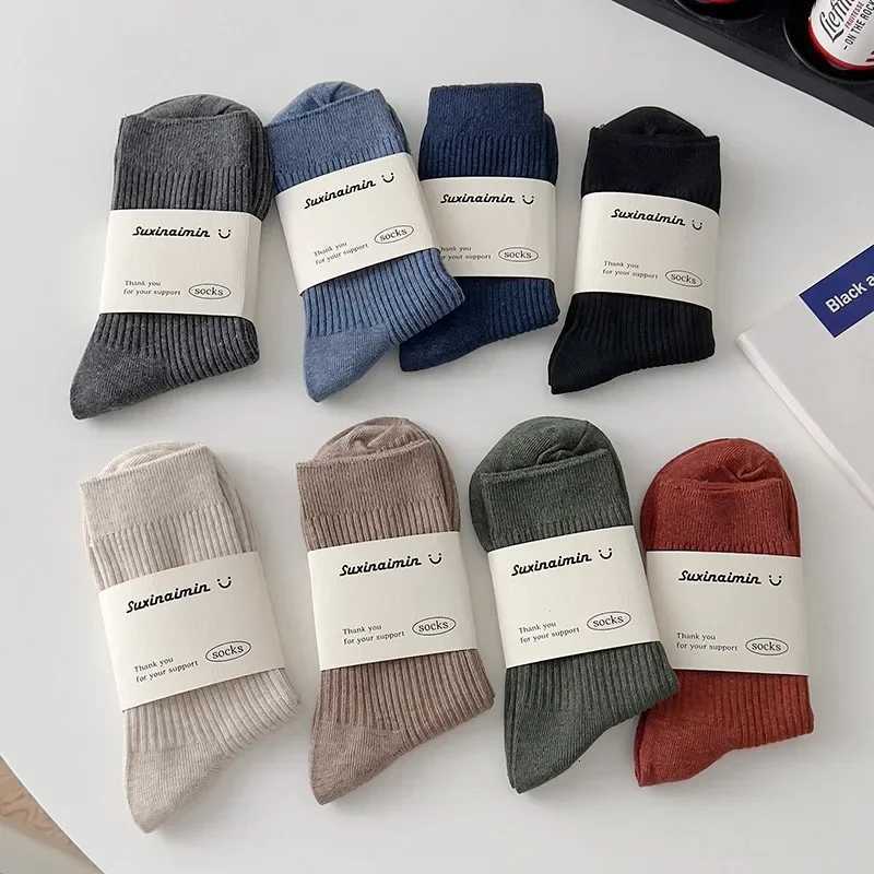 Mens Socks Casual Fashion Men Business Male Breathable Elastic Cotton Long Socks Solid Color Black Blue Gray SocksAutumn WinterT251206