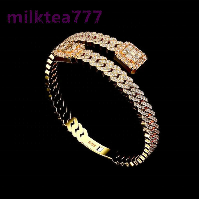 Special Design Luxury Jewelry Custom Cuban Silver Plated 18k Gold Bracelet Moissanite Diamond Iced Out Cuban Bracelet Bangles