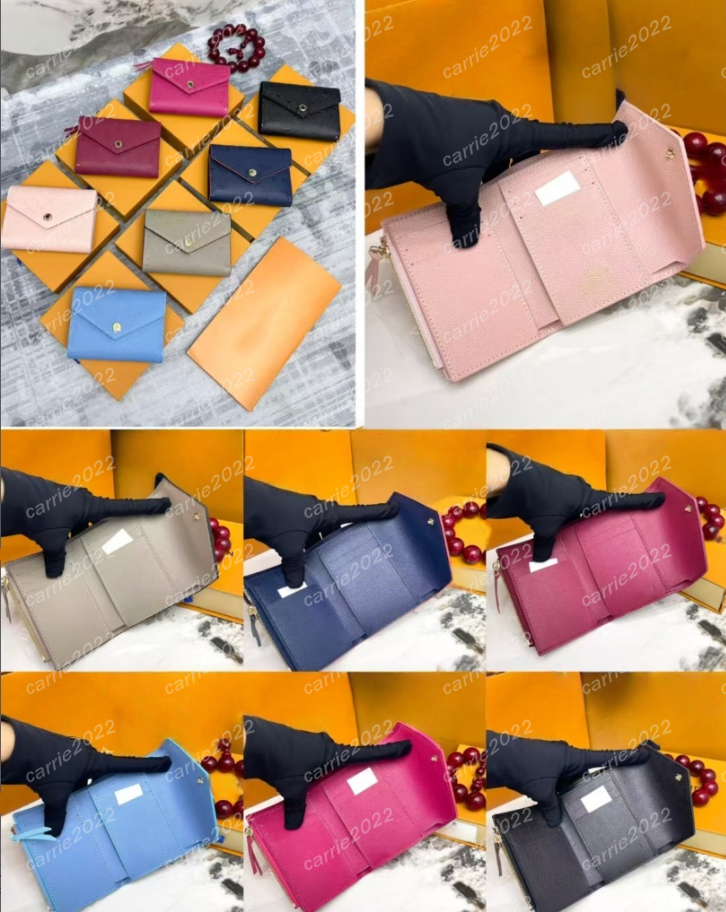 10A Luxury Wallets purses card holder famous Embossed Black single zipper Handbags designer women wallets lady Litchi cowhide Empreinte with orange