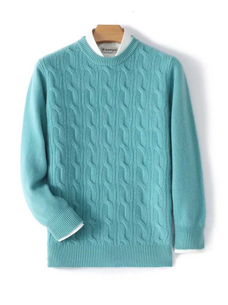 Autumn Winter Mens Sweater 100 Merino Wool Thick Warm Pullover O-neck Twist Flower Basic Cashmere Knitwear Korean Fashion Tops M251206