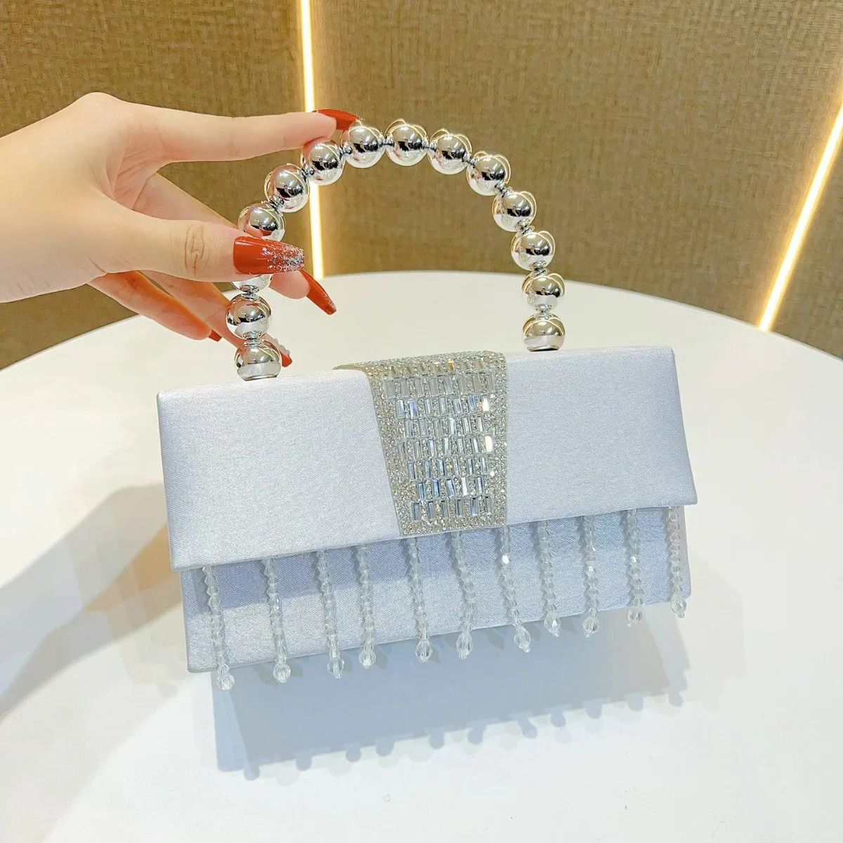 New Diamond Studded Sequin Small Square Bag Womens Pearl Box Crossbody Handbag Single Shoulder Elegant Dinner Party Purse Tote 251204