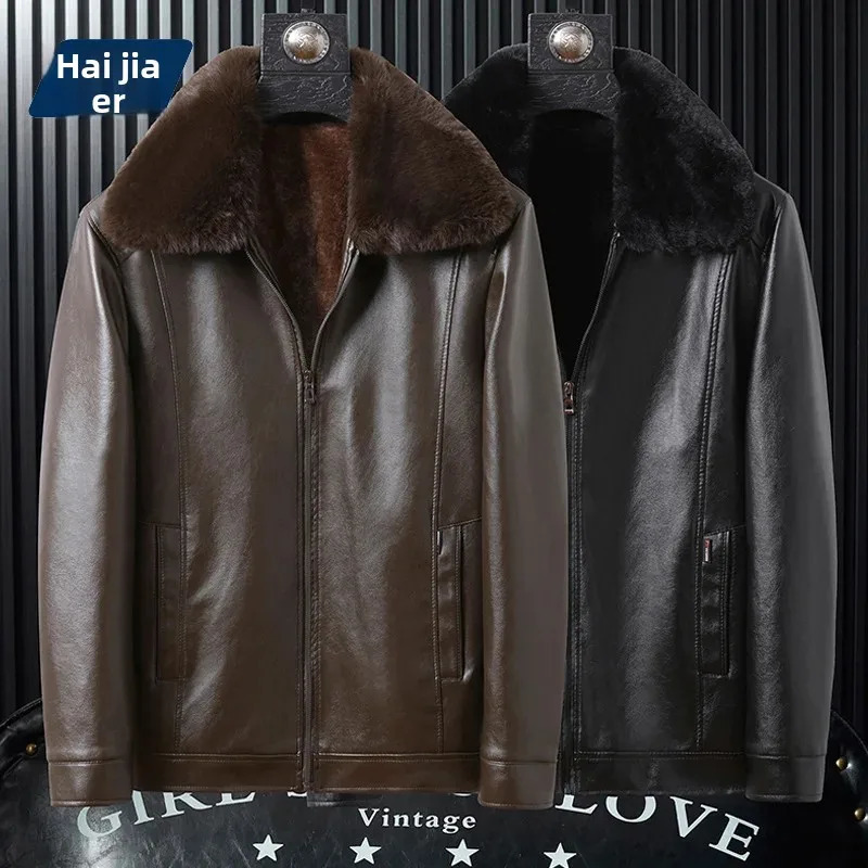Thickened Faux Leather Jacket for Men Winter Business Casual Warm Coat with Removable Fur Collar Regular Fit Casual Outerwea 251203